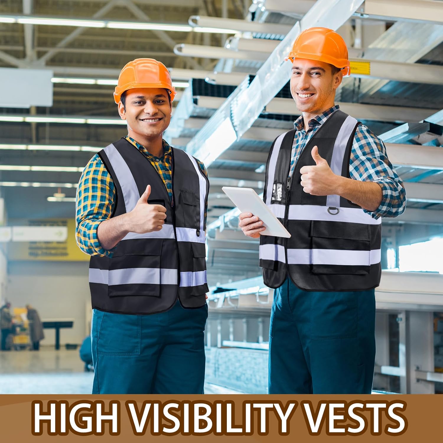 10 Pack Reflective Vests, Black High Visibility Reflective Vest, Construction Vest with Pockets and Zipper, Work Vests for Men Women - Image 5