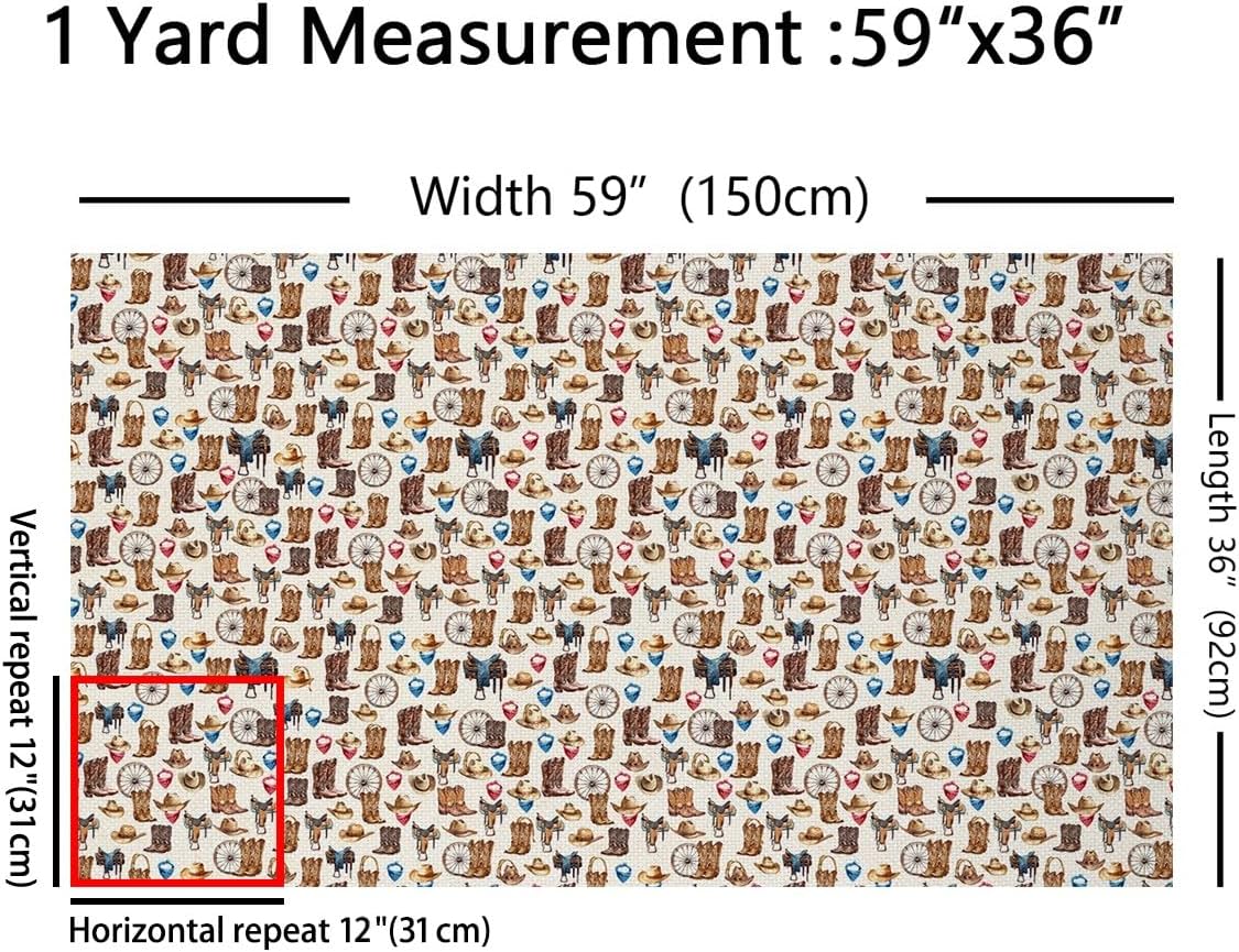 Cowboy Boots Fabric by The Yard Brown Cowboy Hat Decor Fabrics for Sewing Supplies 70s 80s Southwestern Style Fabric for DIY Soft Flannel Polyester No Stretch 2 Yards,72" L x 59" W