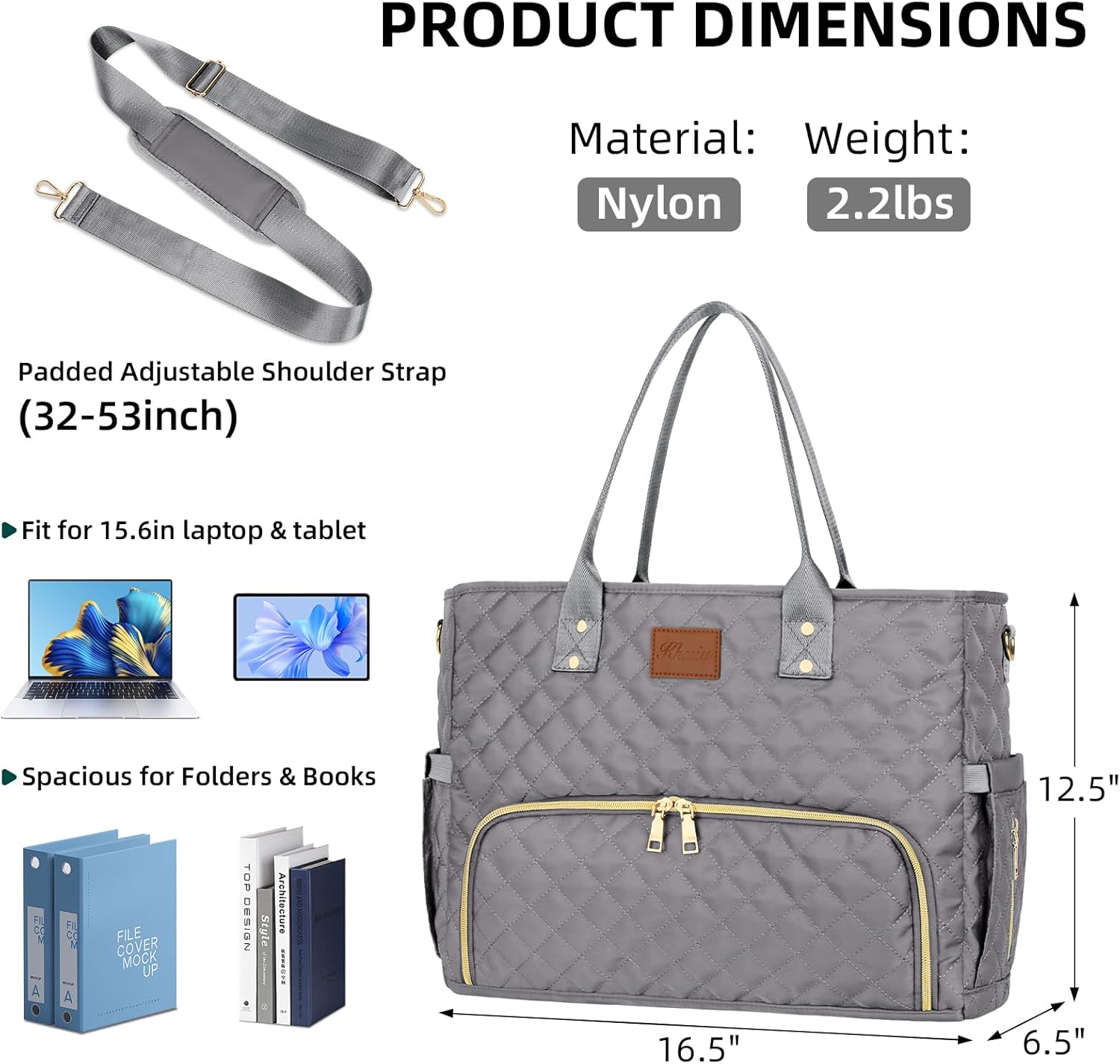 KKXIU Lunch Tote Bag for Teacher & Nurse, 15.6 Inch Laptop Tote with Insulated Lunch Box Pocket for Women - Image 4