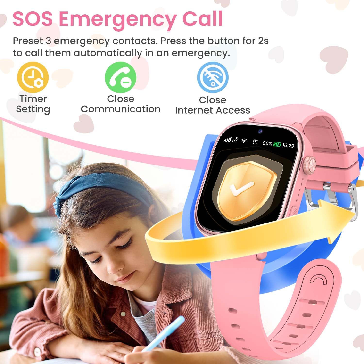 TotsyFun 4G Smartwatch Bambini, IP68 Impermeabile Smartwatch con GPS, SOS, Telefono, HD Videochiamata, Chat Vocale, Modalità Lezione, Sveglia, Sonno, Orologio Bambini per Ragazze e Ragazzi, Rosa