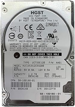 HGST 1.2TB HDD 10K RPM 2.5" 12Gb/s SAS Hard Disk Drive Model HUC101812CSS200 DP/N 0KV02