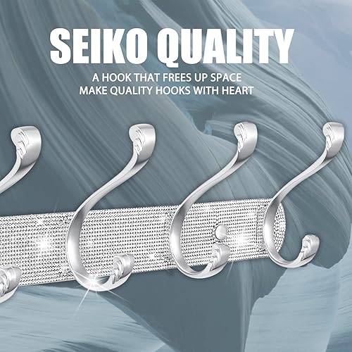 Miniatura 8 de BlackFish Perchero montado en la pared, diamantes de imitación plateados brillantes, cuatro ganchos resistentes, perchero independiente, perchero