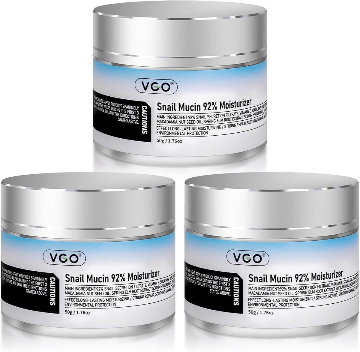 VGO 3 Pack 92% Snail Mucin Moisturizer, Anti Aging, Skin Repair & Hydrating Face Cream with Ceramide & Vitamin E