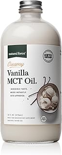 Natural Force Creamy Vanilla MCT Oil – Non Dairy, Keto Certified, Emulsified MCTs for Low-Carb, Ketogenic Coffee, Smoothies, & Shakes - Mixes Instantly + No Blending Required – 16 Oz Glass Bottle
