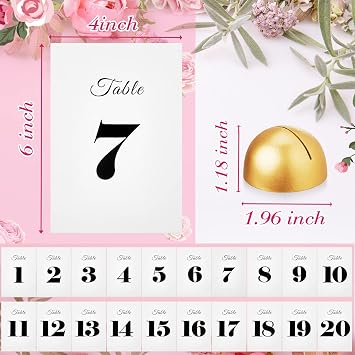 Taiyin 20 Pcs Table Numbers Card Holders 1-20 for Wedding 4x6 Inch,Gold