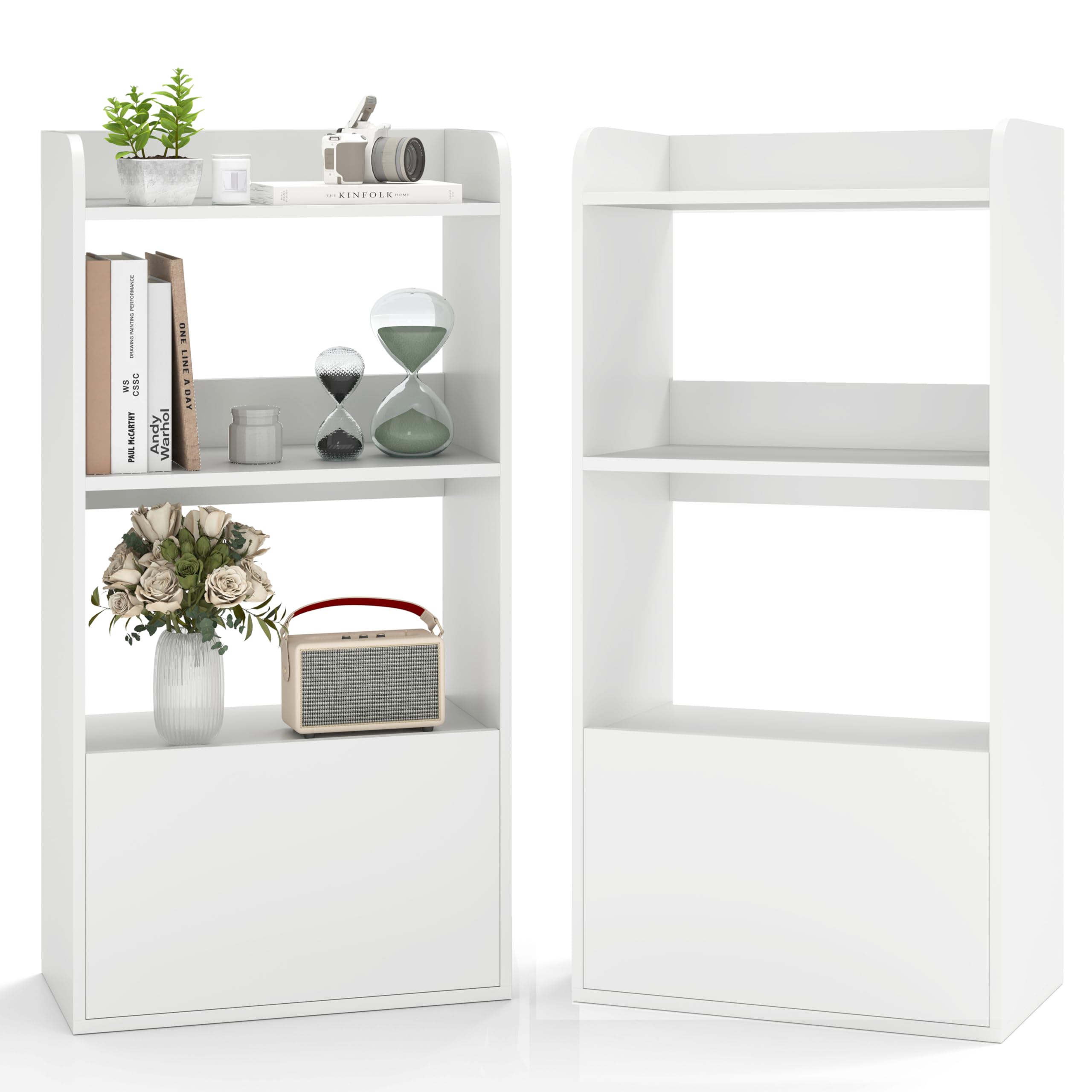 HOMASIS Bücherregal mit 3 Ebenen & Schubladen, Standregal aus Holz, offenes stehendes Regal, Bücherschrank Aktenregal Aufbewahrungsregal Anti-Kipp für Wohnzimmer Büro Küche, 55 x 29 x 105 cm (Weiß)