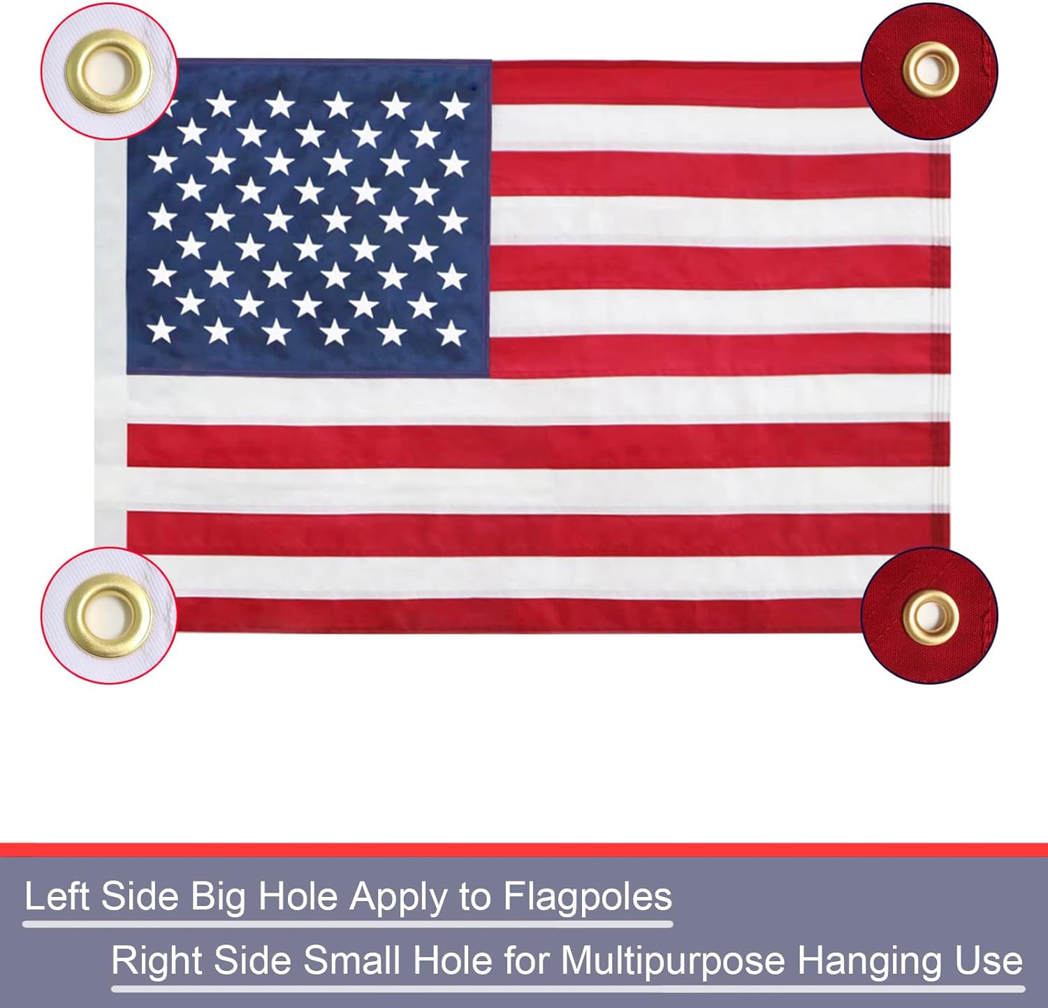 American Flag 3x5 Ft, 4 Brass Grommets for Outdoor/Indoor USA Flag, TearProof Polyester, Heavy Duty Durable Outside US Flags, Embroidered Stars, Sewn Stripes, Hanging Indoor/Room/Wall American Flags