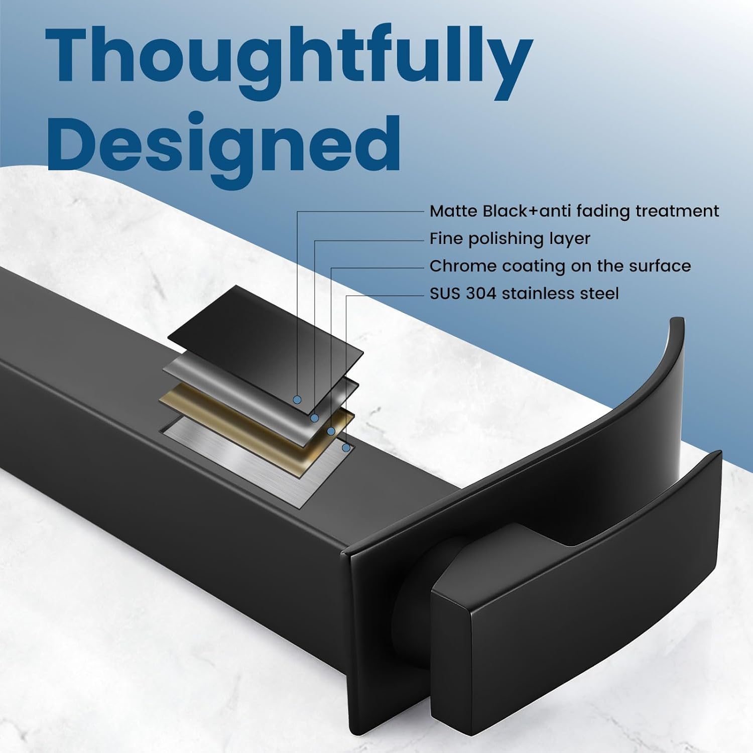 Airuida Vessel Sink Faucet Matte Black, Tall Waterfall Bathroom Faucet, Single Handle One Hole Mixer Bowl Tap with Large Rectangular Spout, Bar Sink Faucet Lavatory Vanity