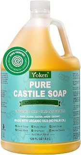 Castile Soap Liquid EWG Verified(1 Gallon, Unscented) Pure-Castile Liquid Soap for Body, Face, Hand, Pets, Laundry, Dish Soap and More - Made With Organic Oil, Vegan, Clean & Gentle, Versatile