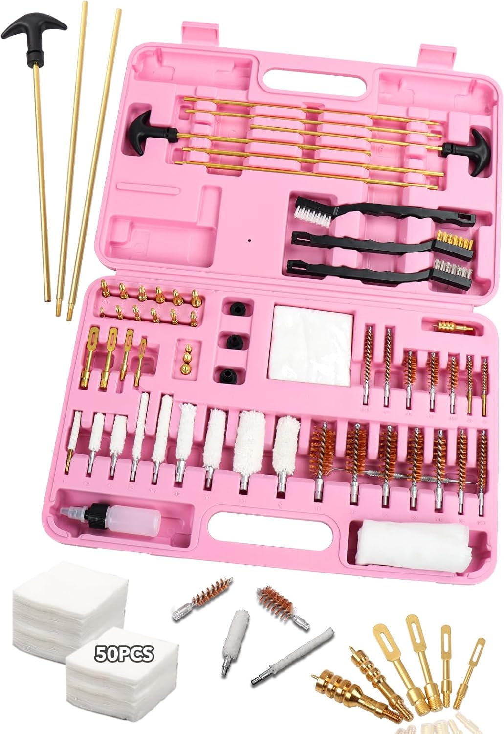 110pcs Gun Cleaning Kit Solid Brass Rifle Cleaning Kit, Universal Pistol Cleaning Kit with Pink Case, Gun Cleaning Brush Kits for Handgun Hunting Gun Shotgun