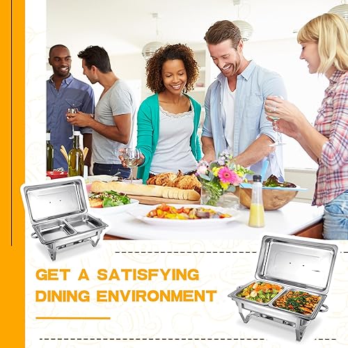 Miniatura 4 de Hoolerry Juego de 10 platos de bufé de 9.5 cuartos de galón de acero inoxidable para catering y calentador con marco plegable, soporte de