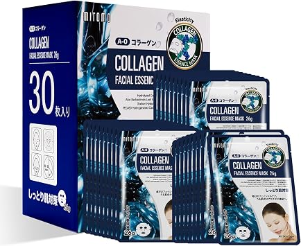 MITOMO SKINCARE Easy to Trial Natural 512 Collagen Facial Essence Mask, Moisture Charge Pack of 30, Feels Refreshing, Moisturizing, Wraps Skin Moist MTSS0512-A-0Jx003