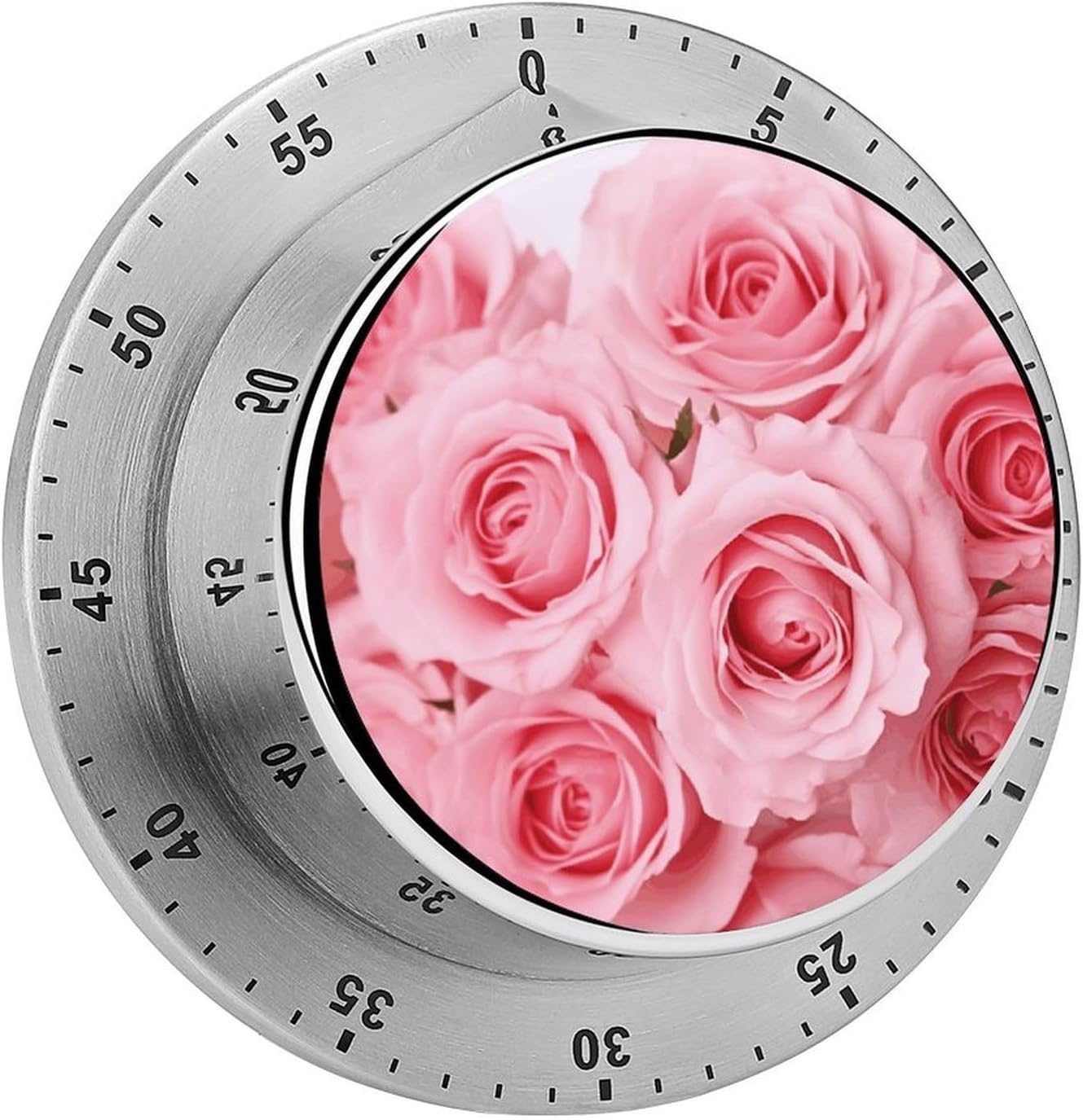 Pink Fresh Roses Timers Exquisite Stainless Steel Mechanical Kitchen Timer with Loud Alarm Magnetic Manual Countdown Timer Wind Up Cooking Timer Clock for Home Study Cooking