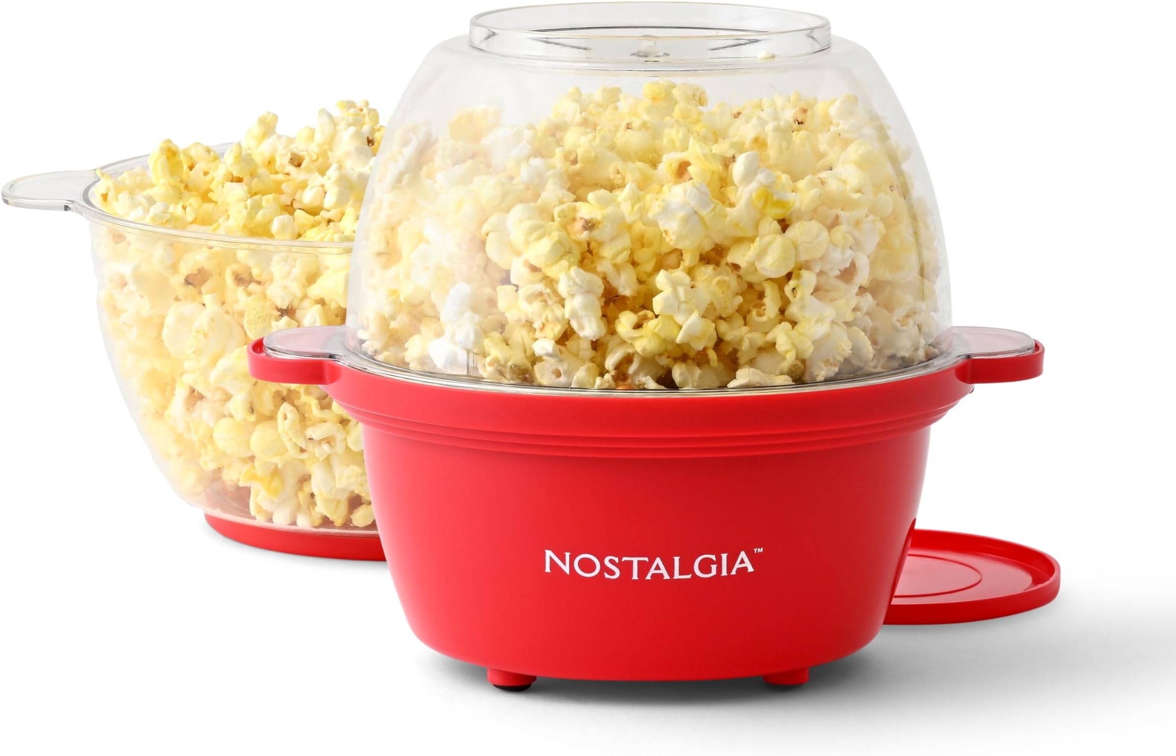 Electric Non-Stick Stirring Popcorn Machine with Hot Oil- Easy-To-Clean Popcorn Popper with Dual-Use Bowl & Cool-Touch Handles- Popcorn Maker for 8 Cups of Theater Style Popcorn- Red