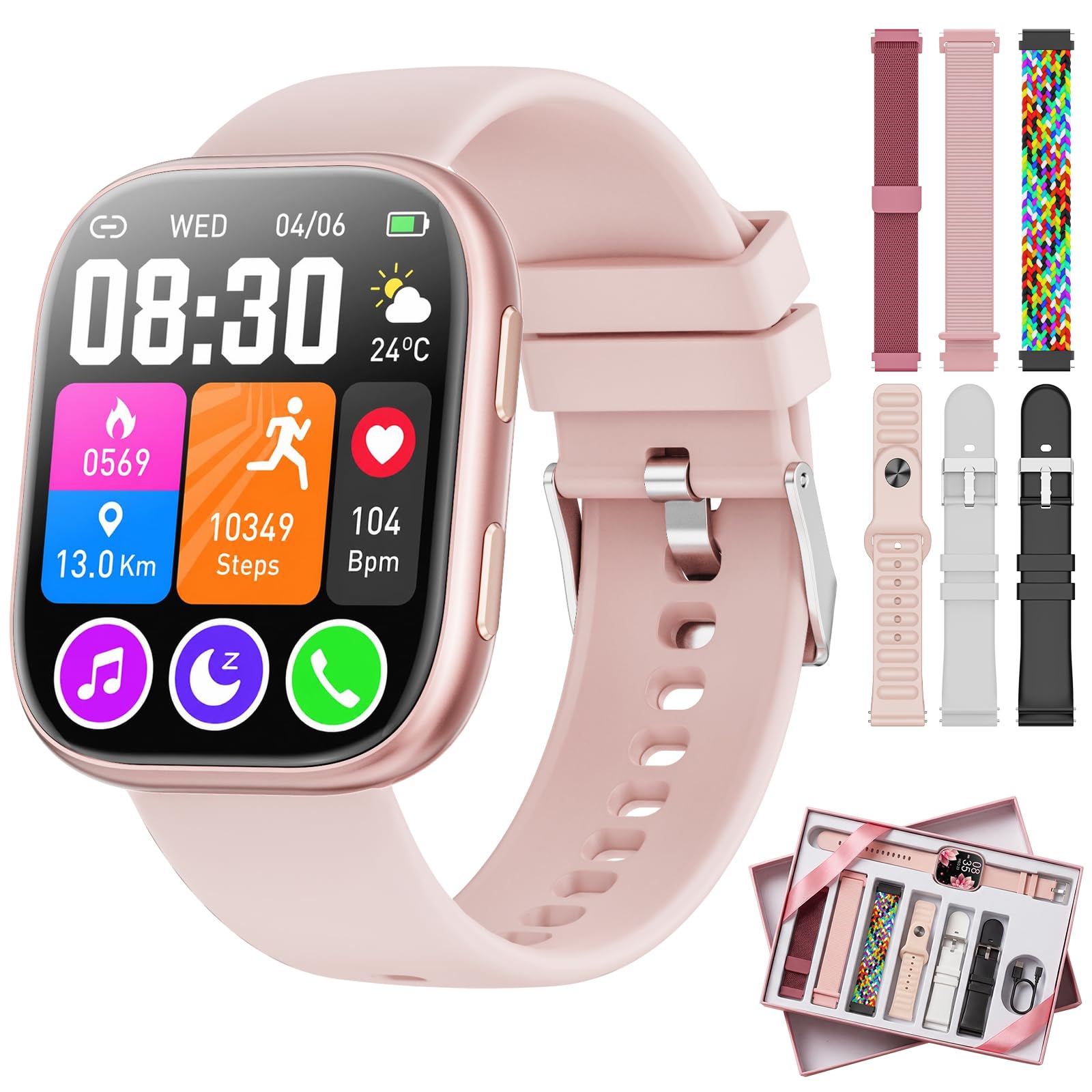 Mingtawn Smartwatch Damen mit 7 Armbänder & Geschenkbox, 1.83
