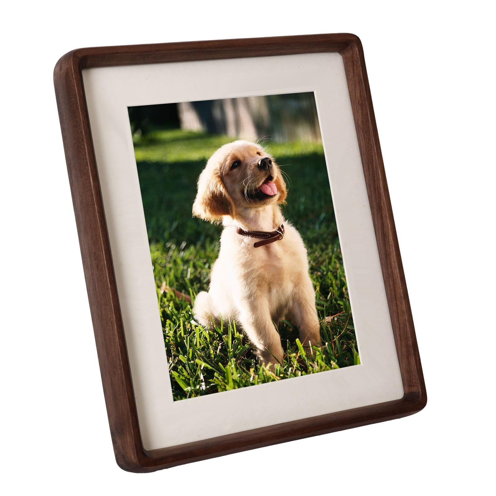OUBOXDPF 5x7 Picture Frame Wood 4x6 with Mat, Natural Solid Walnut Wooden Photo Frames with Tempered Glass for Hanging or Tabletop Displaying