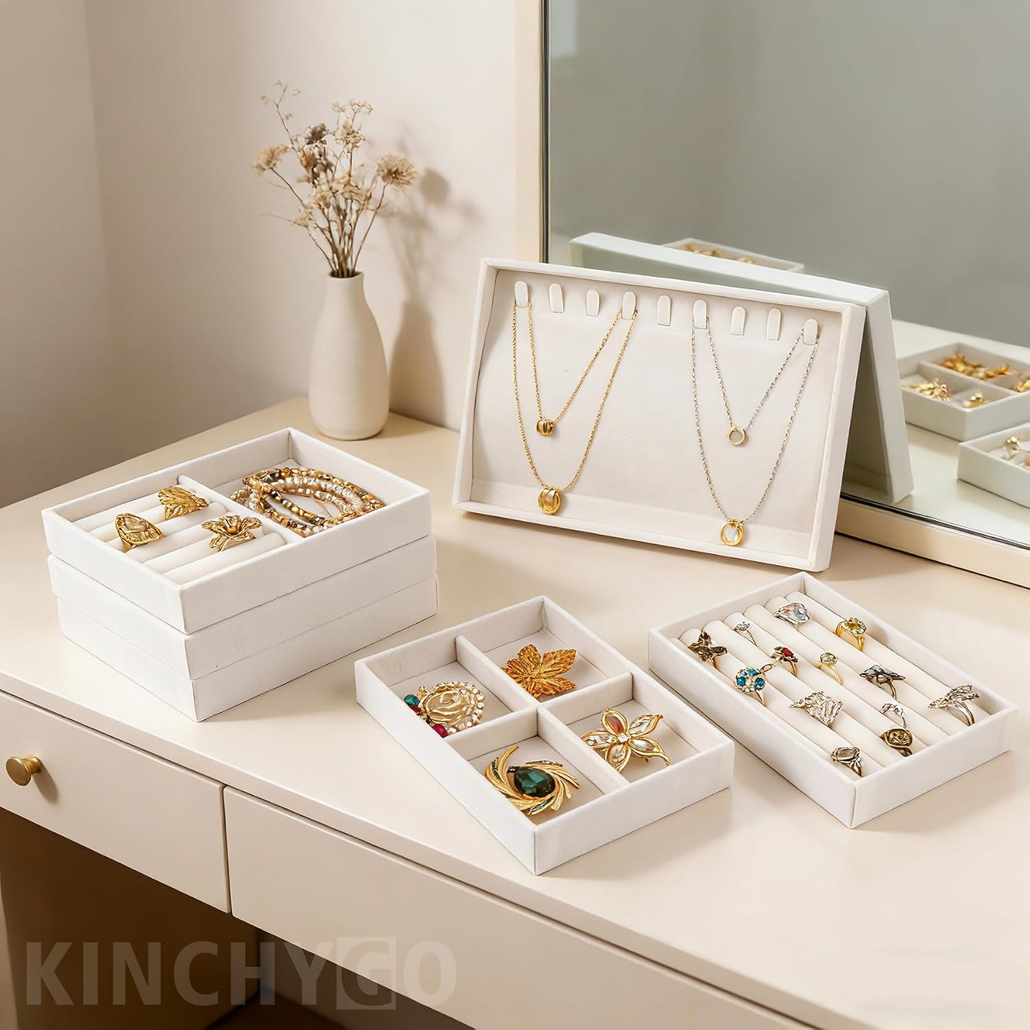 Set of 10 Stackable Velvet Jewelry Trays Organizer Drawer Inserts image 4