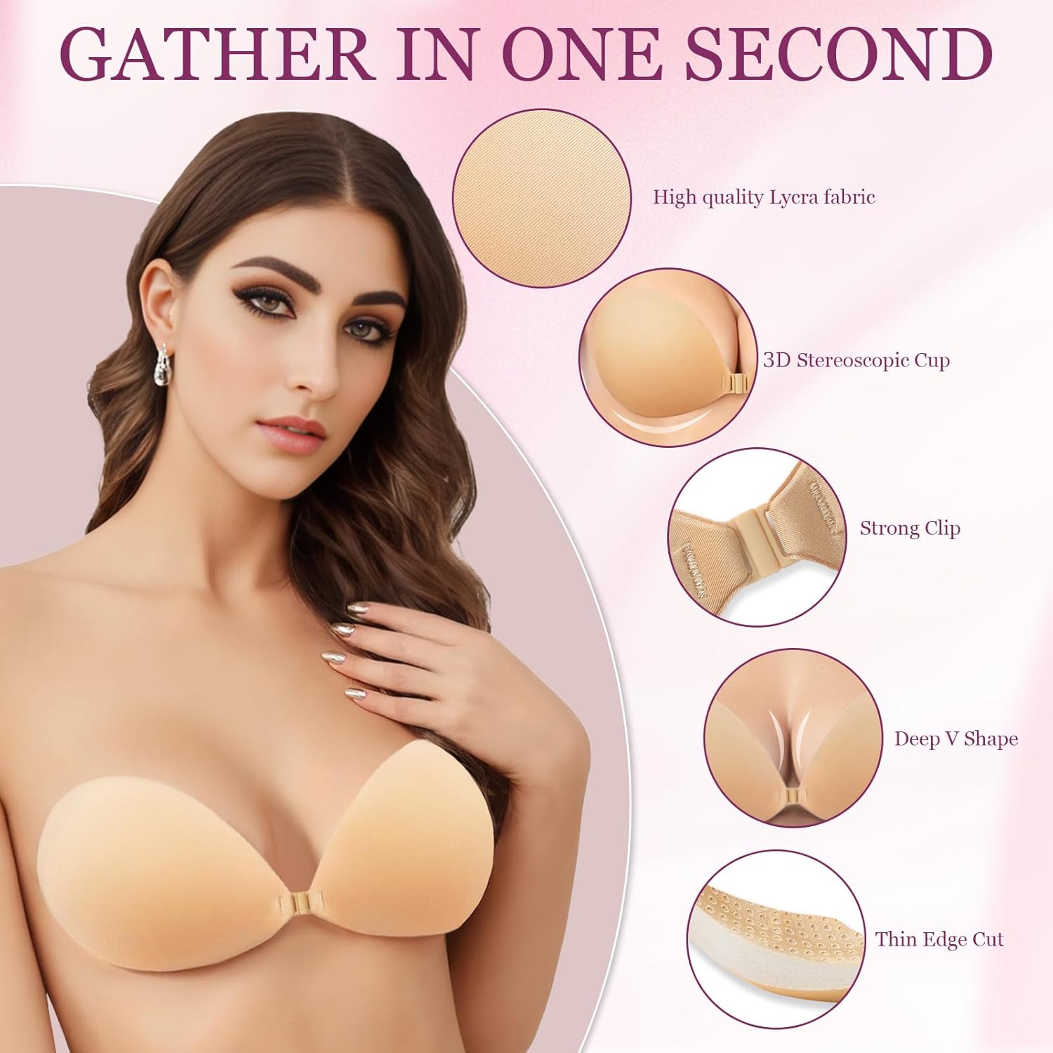 Strapless Sticky Bra Invisible Silicone Adhesive Bra Backless Pushup Lift Bra - Image 3
