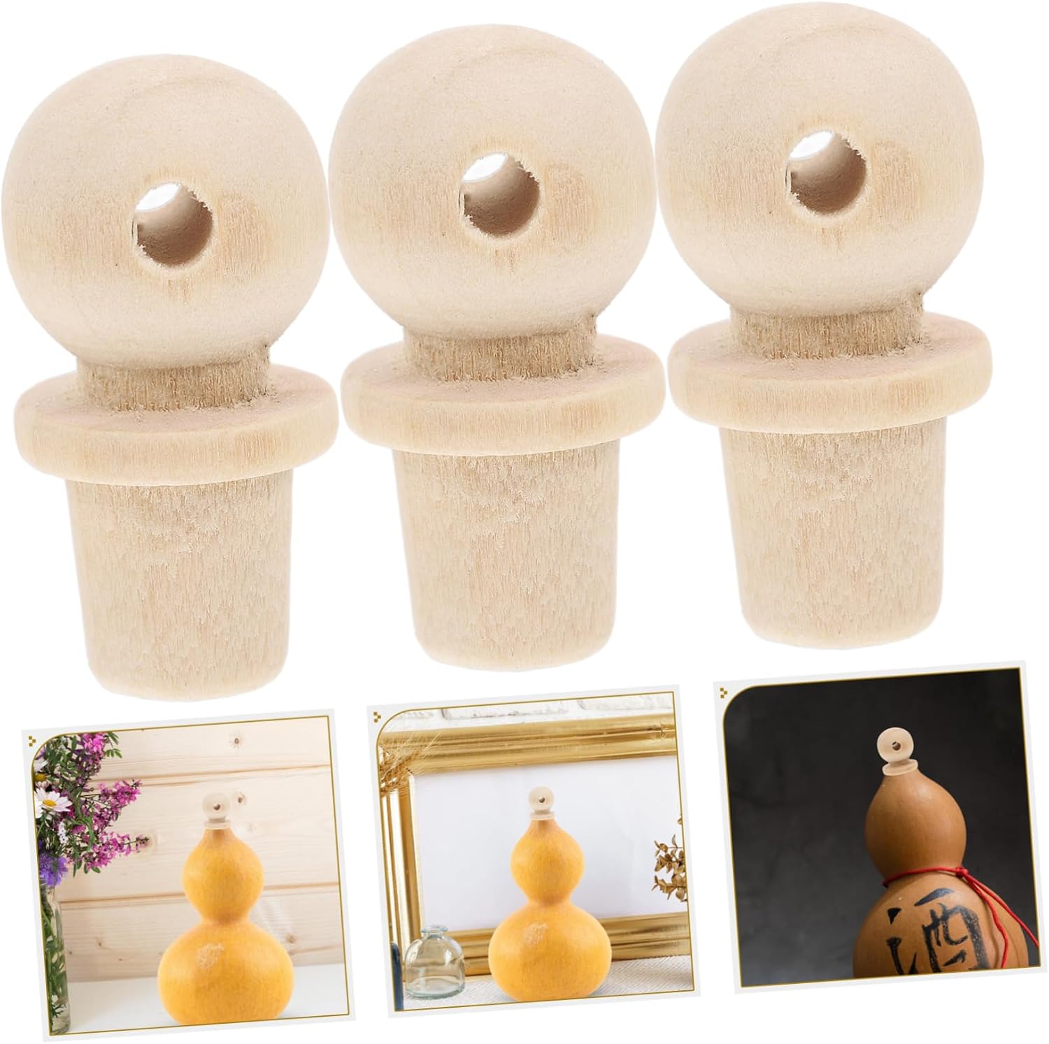 10pcs Unfinished Wood Finials Cork Stoppers for Gourd Bottles