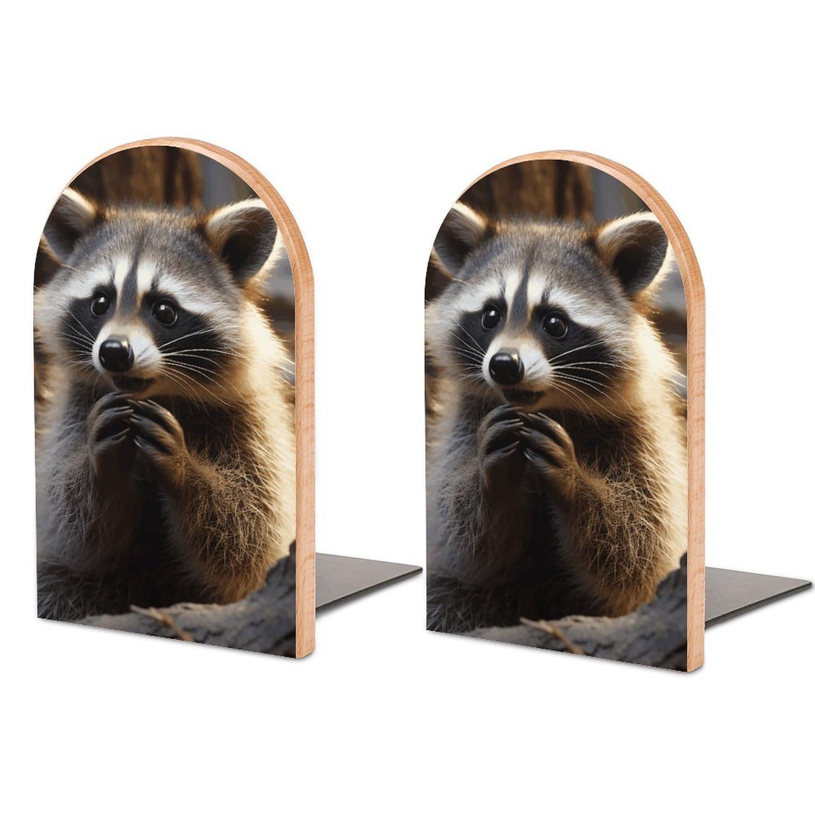 Serre-livres en bois raton laveur une idée cadeau originale pour bureau