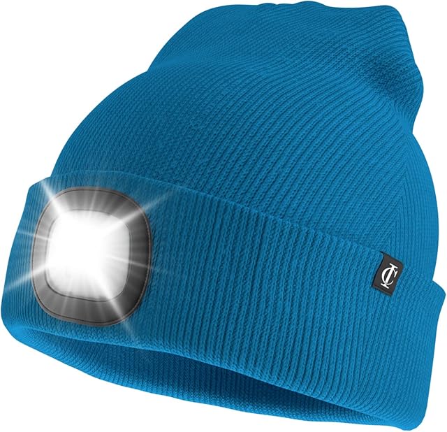 Idyllicomfort Led Lighted Beanie Hat,USB Rechargeable Hands Free Headlamp Cap, Unisex Winter Warmer Knit Hat with Light for Hiking Biking Camping Jogging, Gift for Men, Women, Teens