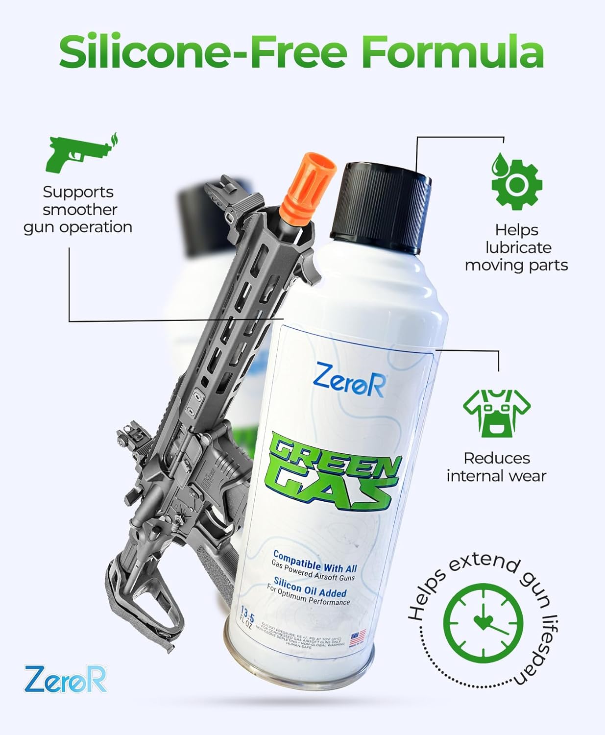 ZeroR® Green Gas | Fuel for Airsoft Pistols | 13.5 fl oz Each (11.8 oz by Total Weight)