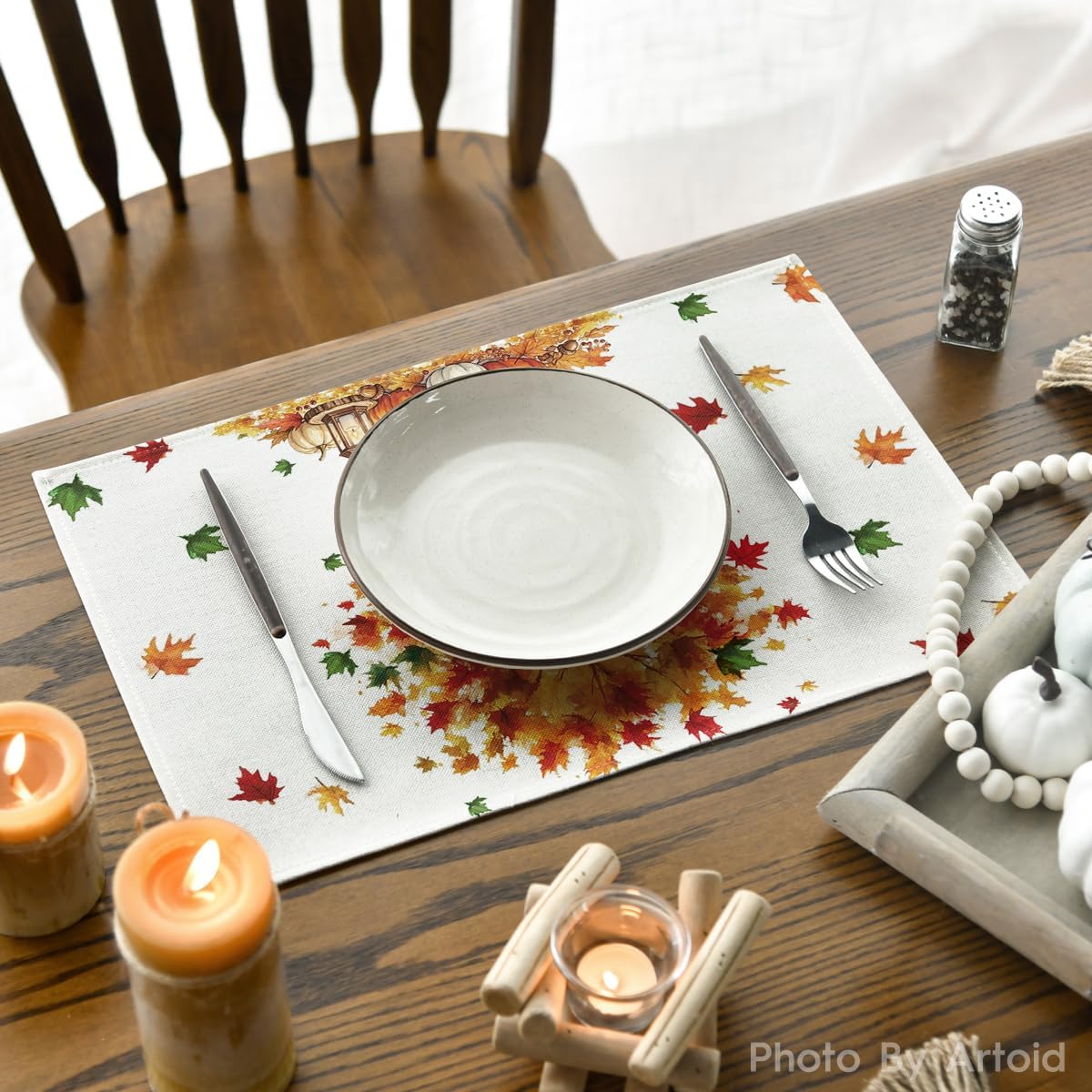 Artoid Mode Maple Tree Pumpkins Fall Placemats Set of 4-12 x 18 Inch