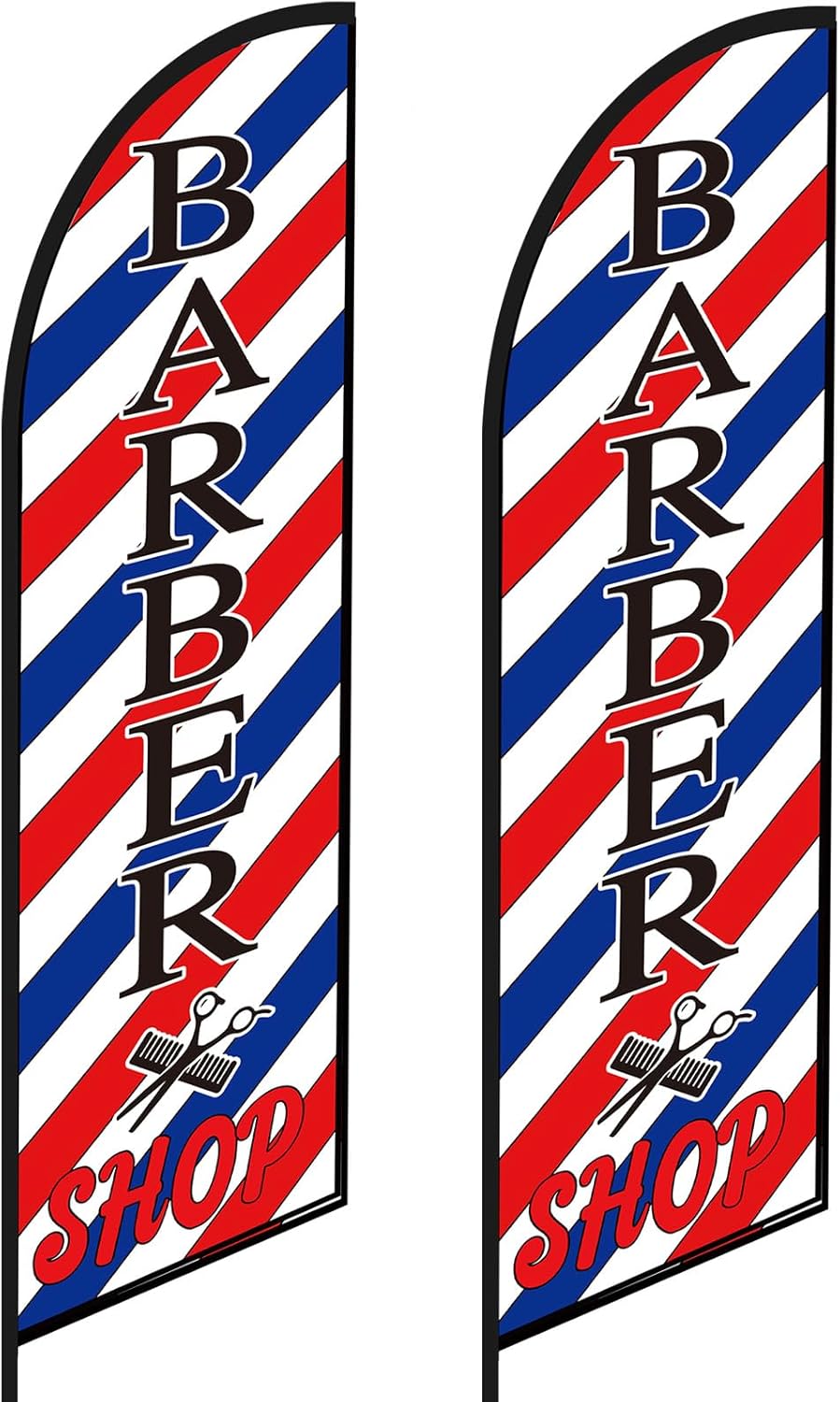 VitalCozy 2 Pcs Barber Flag Barbershop Sign Banner for Salon Business Outside Barber Shop Sign Windless Banner Feather Swooper Flag for Shop Advertising Business Outdoor(8 ft)