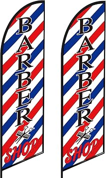 VitalCozy 2 Pcs Barber Flag for Outside Barbershop Sign for Business, 8 ft