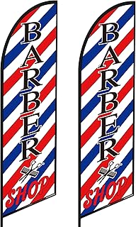 2 Pcs Barber Flag Barbershop Sign Outside Barber Shop Sign Windless Banner Feather Swooper Flag for Shop Advertising Business Outdoor(NOT INCLUDE POLE KIT)(12 ft)