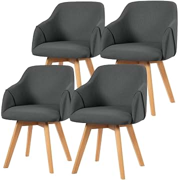Bekrvio Juego de 2 sillas de comedor giratorias 360°, silla tapizada con reposabrazos, tapizada en tela, patas de madera, diseño de Century, cómodas sillas de cocina para comedor y salón (gris oscuro,