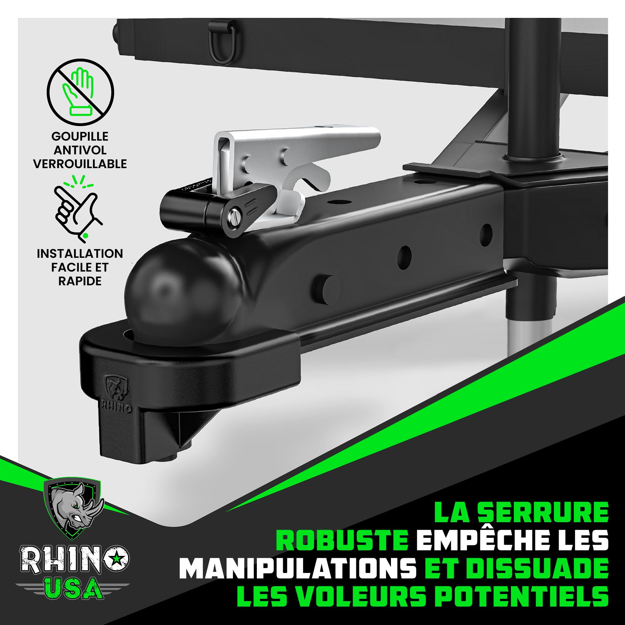 Rhino USA Kit de Verrouillage de remorque antivol 51mm (2 Pouces) – Verrou de coupleur de remorque antieffraction pour Camping-Car, remorque, Bateau, Caravane – Verrou renforcé pour attelage