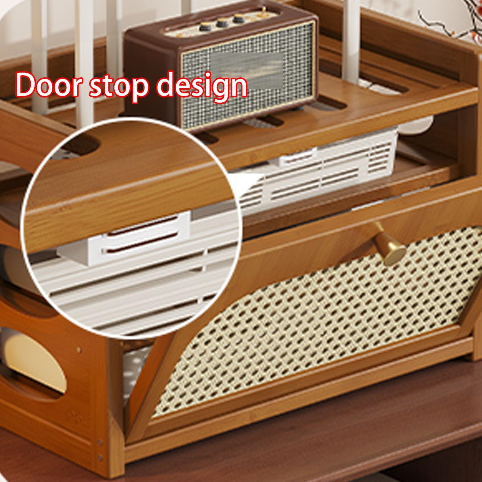 Scatola portaoggetti per router WiFi, organizer per gestione dei cavi, ripiani multistrato per router, striscia di alimentazione e organizer per cavi, struttura in bambù resistente (102,9 cm)