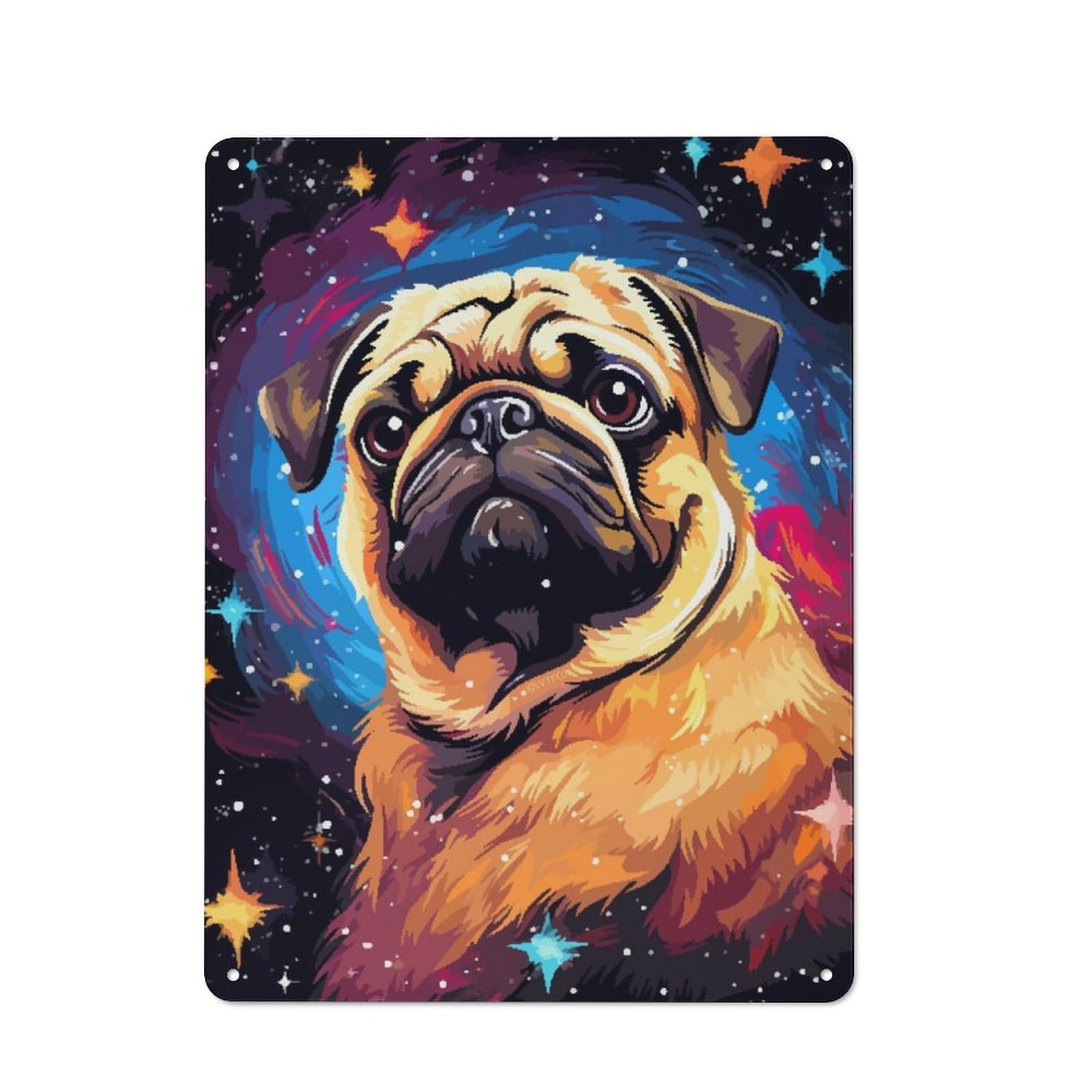 Junmoney Pug In Space Pixel Art Tin Sign 40X30cm With For Home Bar Wall, Vintage Decor, Suited To Home Bar Decor Fans