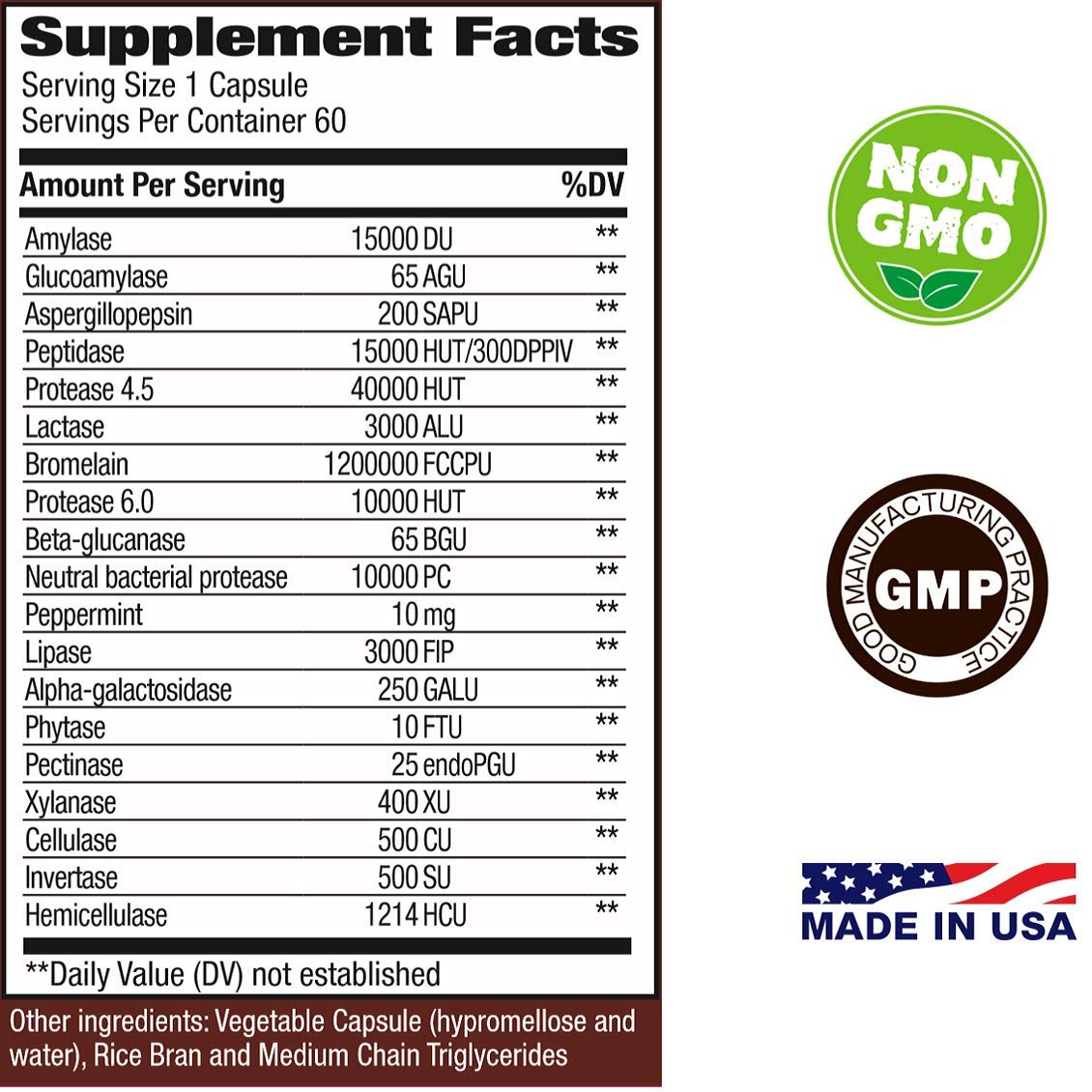 Enzymes for Digestion with Lactase Lipase Amylase Bromelain and 15 more