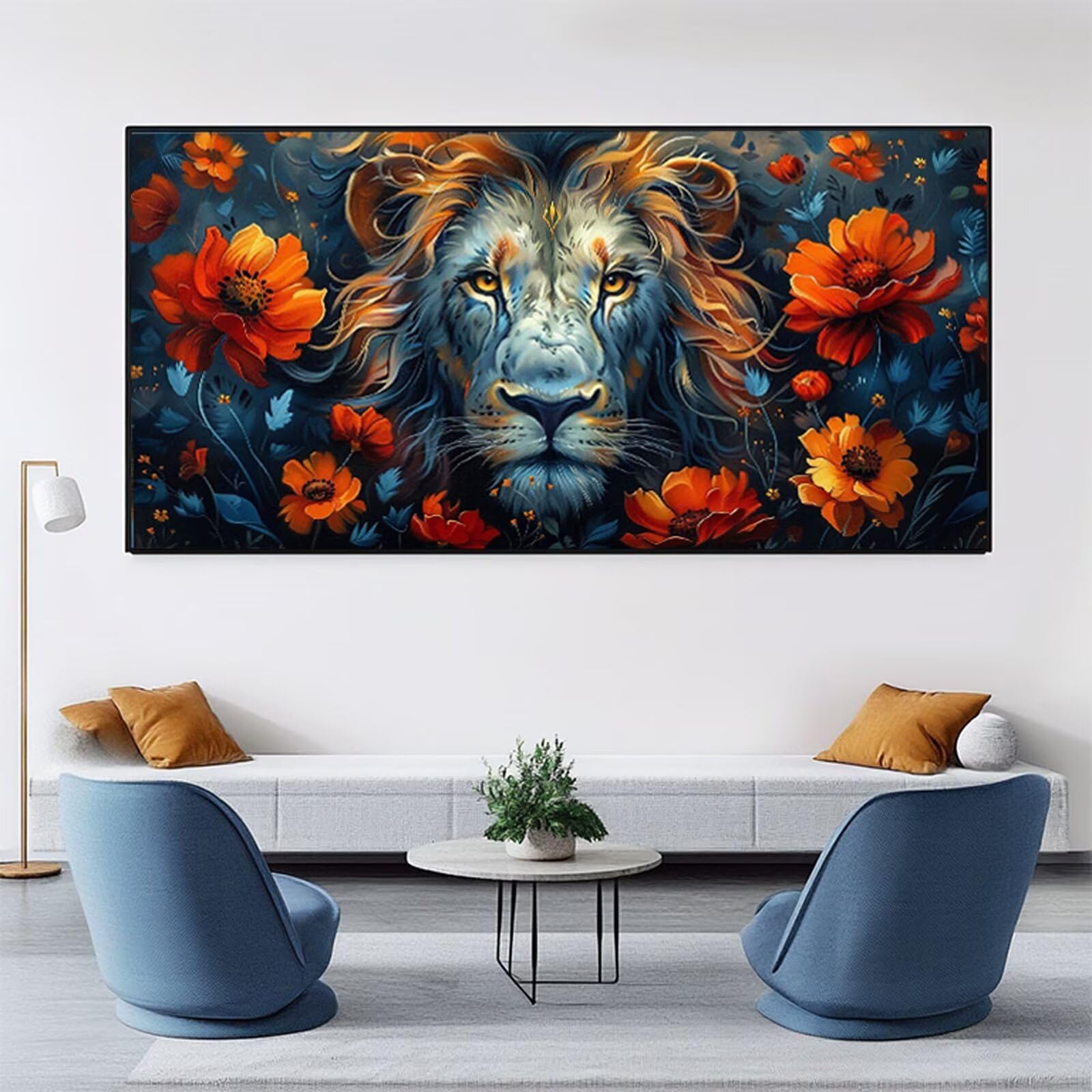 Malowanie według liczb XXL, lew, malowanie według liczb, dla dorosłych, kwiat, 90 x 180 cm, bez ramki, zestaw do malowania liczbami i pędzlami, płótno bez zagniecenia, dekoracja urodzinowa, prezent RB