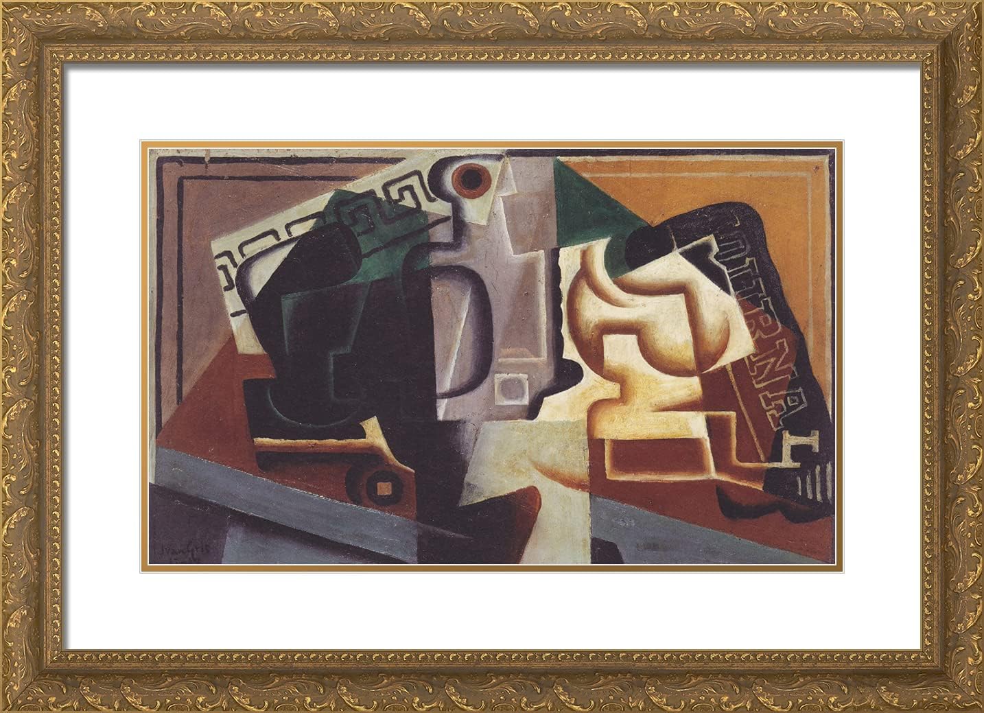 ArtDirect Gris, Juan 24x18 Gold Ornate Framed Art Print with Double Matting Titled: Glass and Carafe