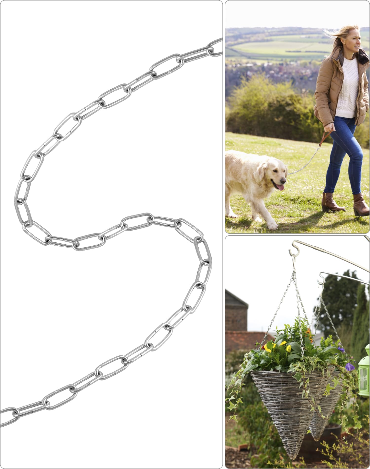 QWORK® Łańcuch ze stali ocynkowanej - Ø 2 mm - 5 m - odporny na rdzę - na sznurek do bielizny/wiszące rośliny/łańcuszek dla psa/zapięcie rowerowe/dekoracja DIY