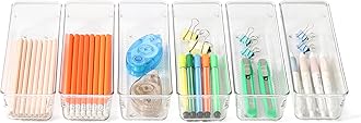 IHOMECOOKER 6 Pack Clear Plastic Drawer Organizer Tray Cutlery&Utensil Makeups Organizer 9''X 3''
