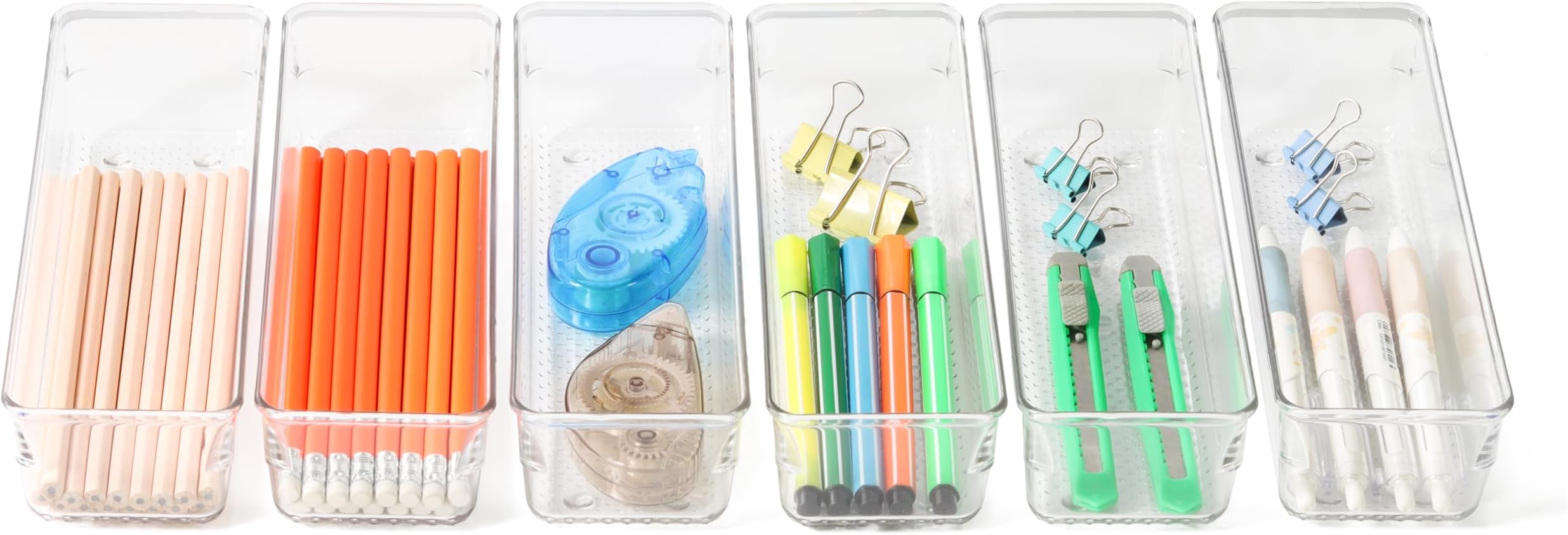 IHOMECOOKER 6 Pack Clear Plastic Drawer Organizer Tray Cutlery&Utensil Makeups Organizer 9''X 3''