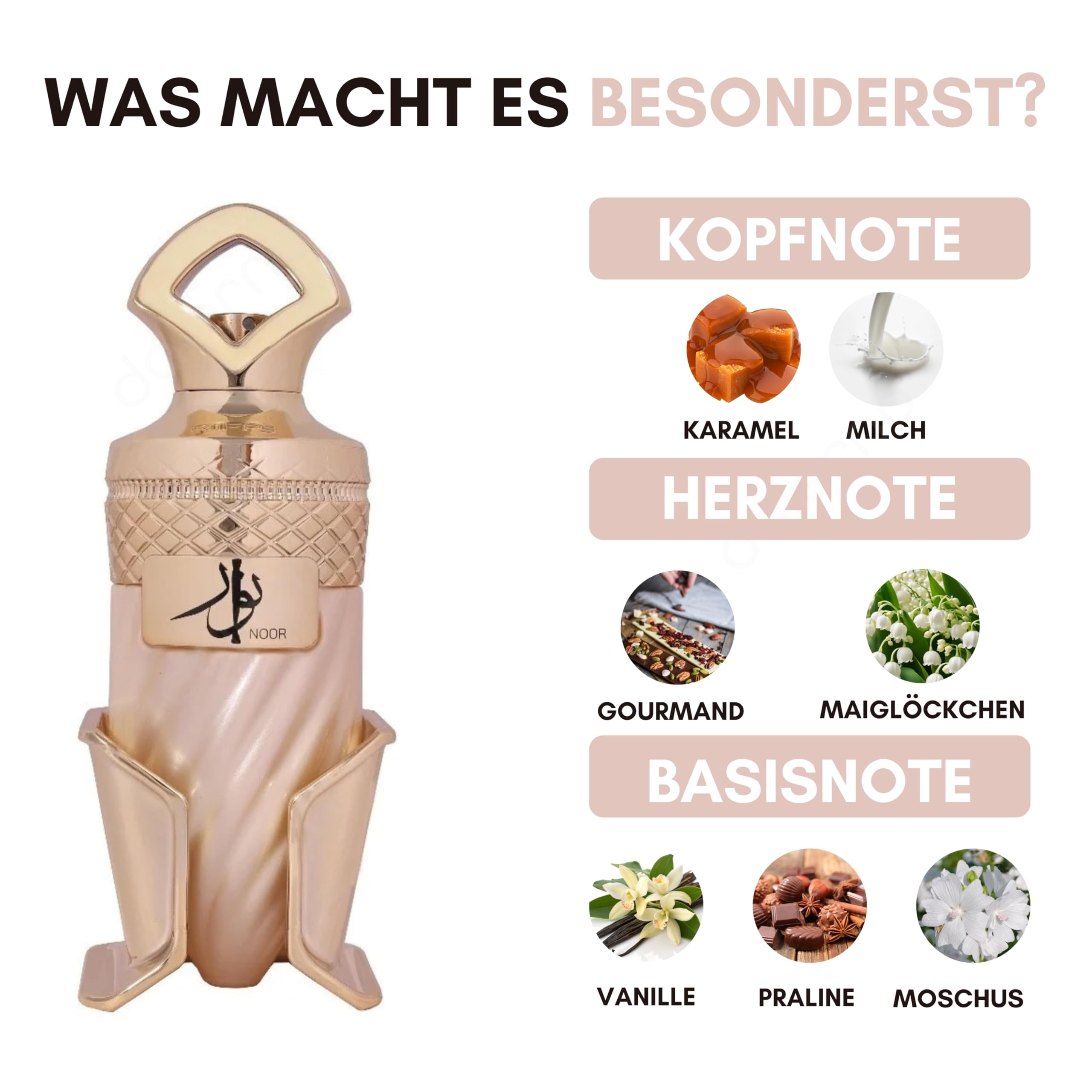 Riiffs Noor Parfüm Eau de Parfum 100 ml Damen I Süß Gourmand Duft mit Karamell & Vanille I Cremig warm blumig Moschus Parfum I Arabischer Duft langanhaltend I Edles Geschenk orientalischer Damenduft
