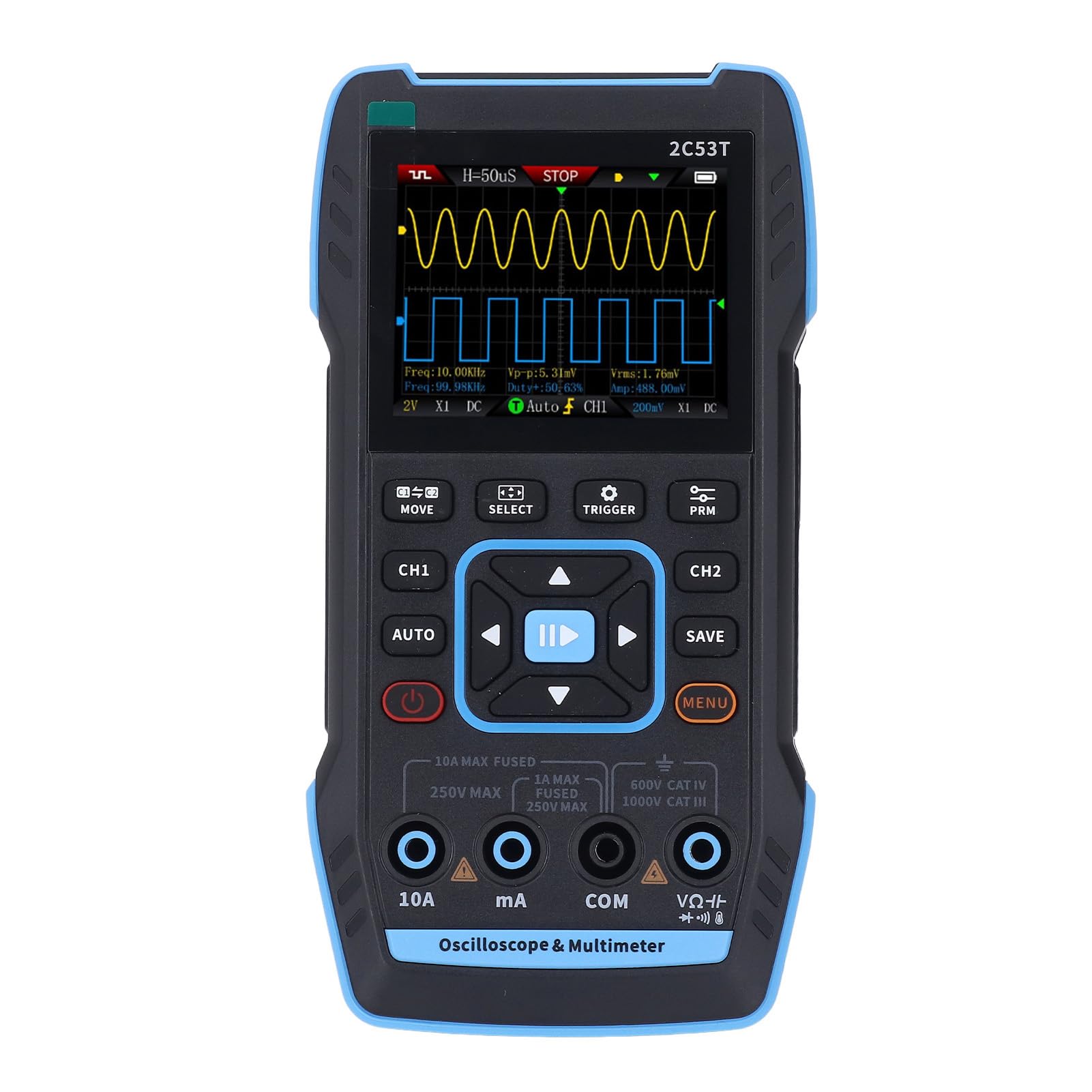 Eujgoov Multímetro de Osciloscopio de Mano Digital Profesional con Generador DDS de 50MHz, Portátil 3 en 1, Adecuado para Trabajo de Trabajo, Aula, Laboratorio con Batería de 3000 MAh