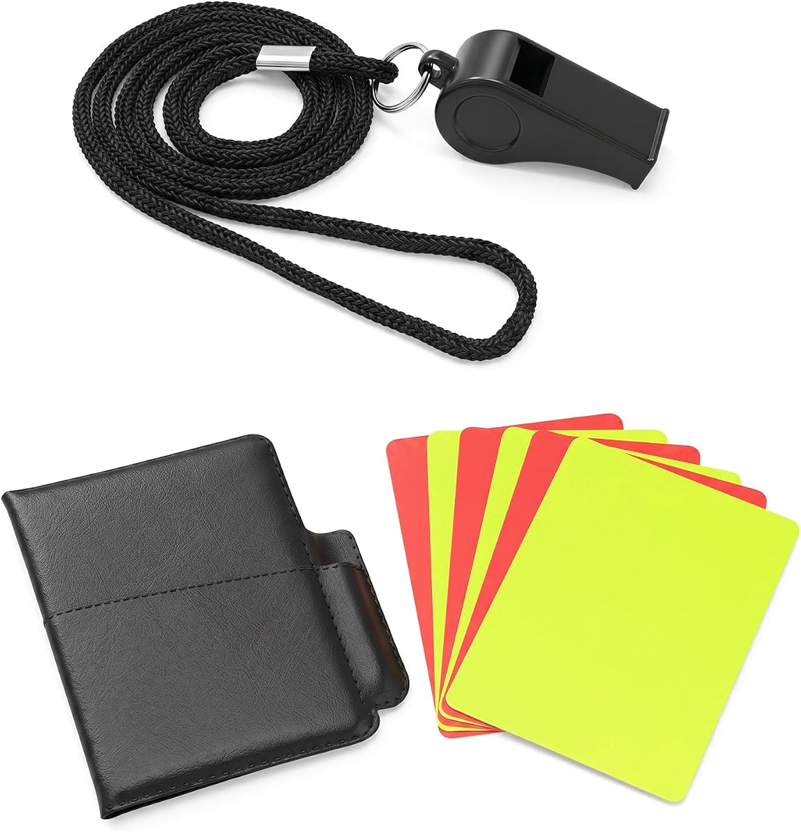 Kit de Árbitro de Fútbol Juego de Tarjetas de Árbitro de Fútbol Silbato de Árbitros de Fútbol con 1 Paquete de Cartera de Almacenamiento de Tarjetas 6 Piezas Tarjetas de Advertencia Rojas y Amarillas Kit de Árbitros de Advertencia para Juegos Deportivos