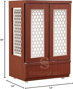 Wooden Temple Brown LED Light for Home and Office|Home Temple|Puja Mandir| Mandir with Doors and Storage Cabinets 18x12x10 Inches