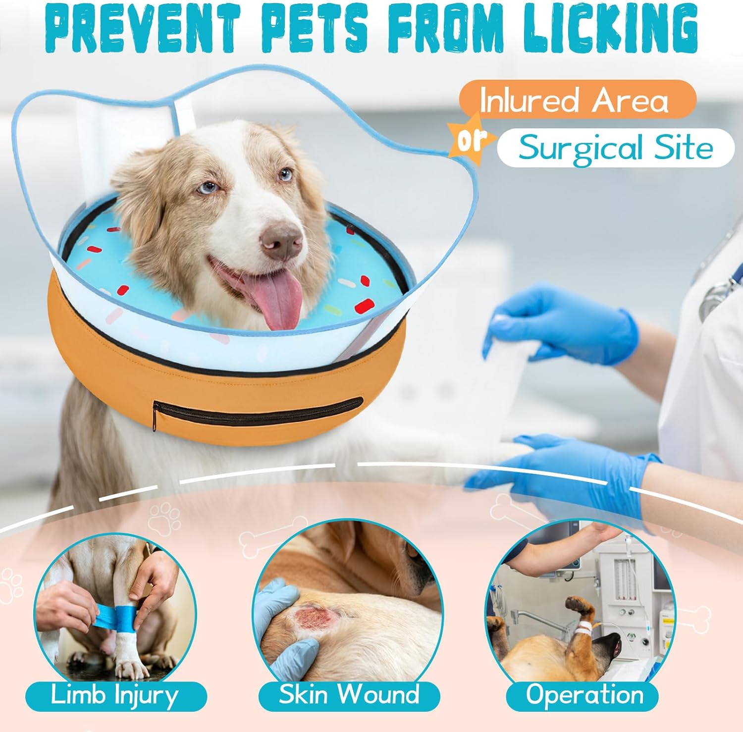 Toptakeit Elevated Inflatable Dog Cone Collar Alternative After Surgery, Dog Donut Collar, Soft Pet Cone to Stop Licking for Small Medium Large Dogs Donut Blue XXL(Neck 18.5"-23.5")