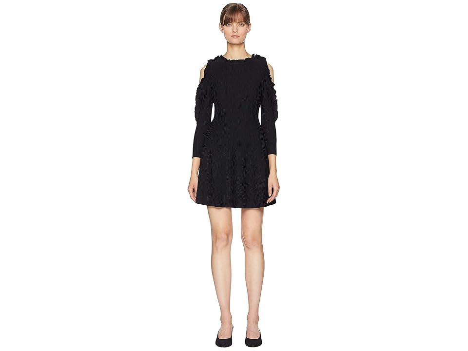 

The Kooples Open Shoulder Knitted Dress (Black) Women's Dress