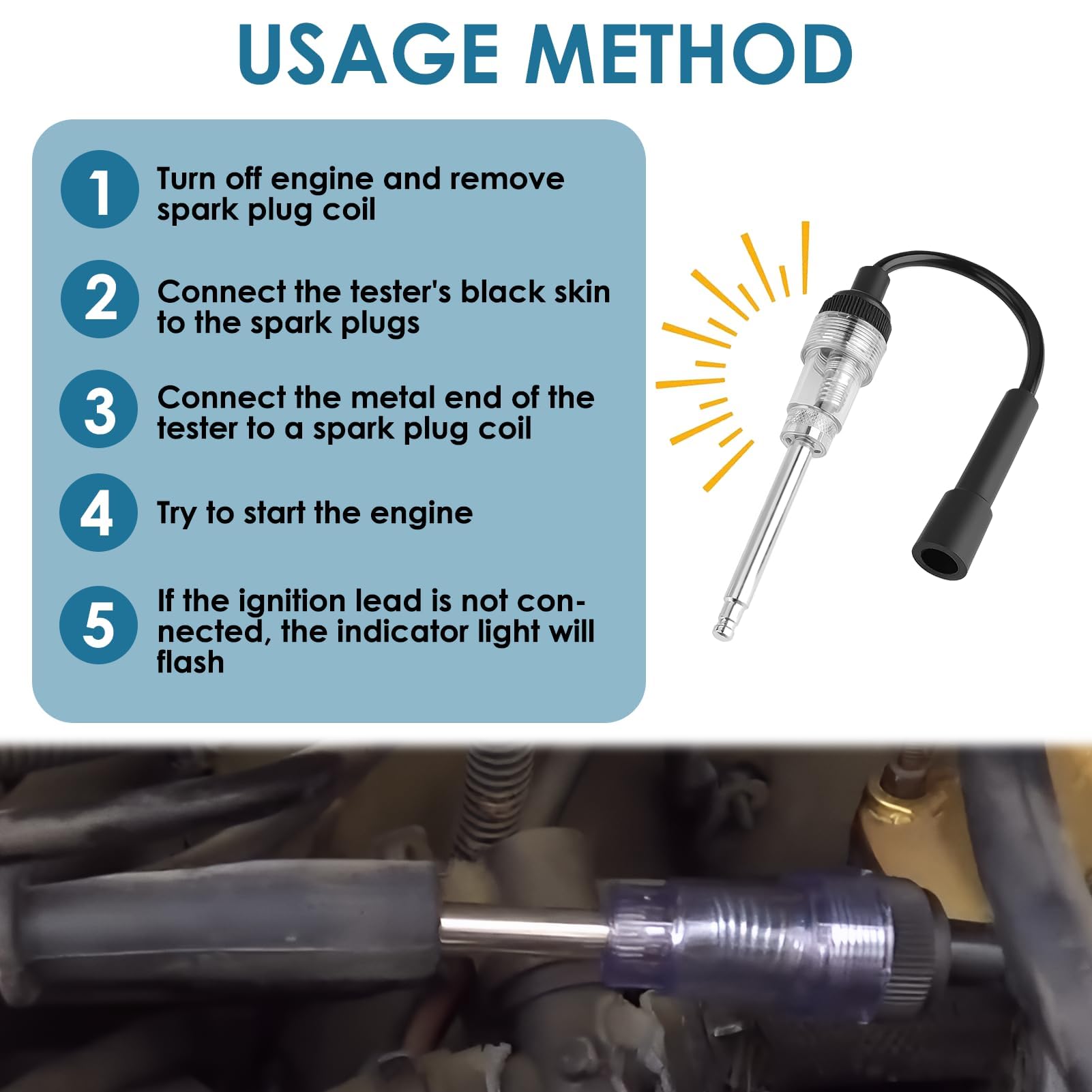 Tester per Candele Regolabile per Auto e Moto, Rilevatore di Scintille e Tester per Bobine di Accensione, Controllore di Sistema, per Motori, Tosaerba, Generatori