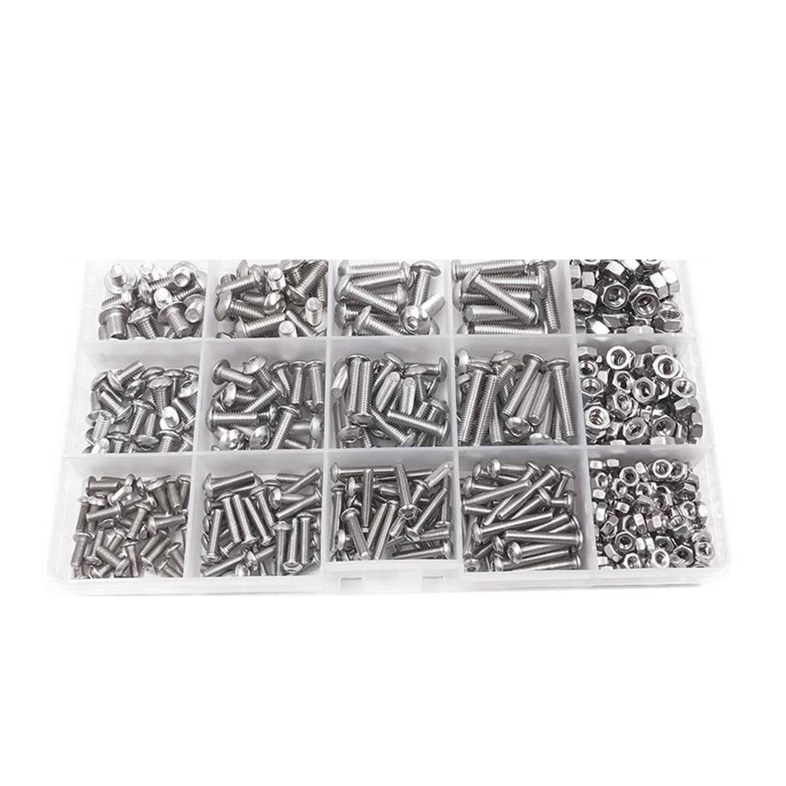 304 Stainless Steel Hex Socket Head Cap Screw Nut Bolt Assortment Kit M2-M6