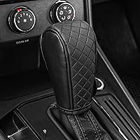 QKYS Leather Gear Shift Knob Cover - Anti-Slip Universal Fit for Cars Trucks SUVs, Durable Black Shifter Protector