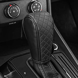 QKYS Leather Gear Shift Knob Cover - Anti-Slip Universal Fit for Cars Trucks SUVs, Durable Black Shifter Protector